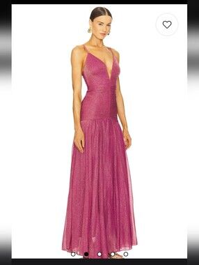 PatBO Fuchsia Metallic Deep V Maxi Gown